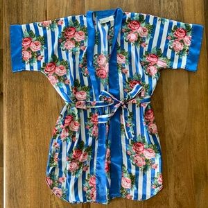 Kathryn floral blue and white stripe Kimono robe